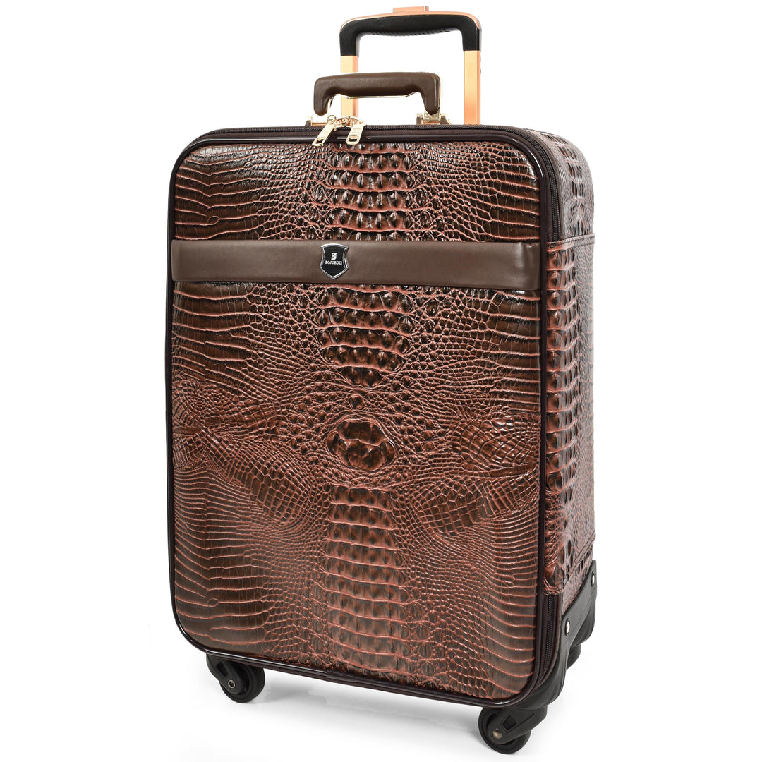 Luxury Four Wheeled Faux Leather Suitcase Elite Brown 13