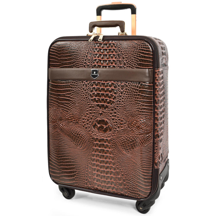 Luxury Four Wheeled Faux Leather Suitcase Elite Brown 13