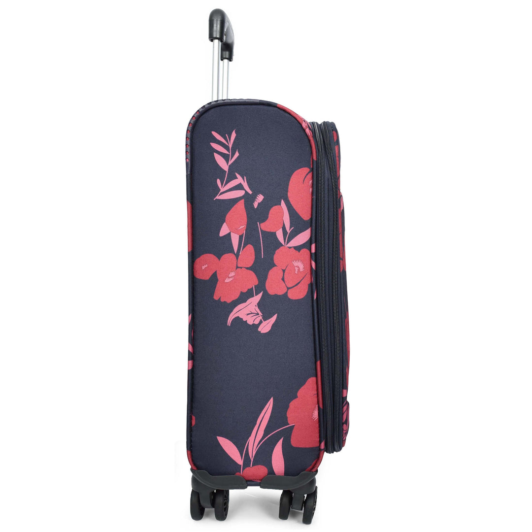 Four Wheel Suitcase Luggage Lightweight Flower Print Navy small-3