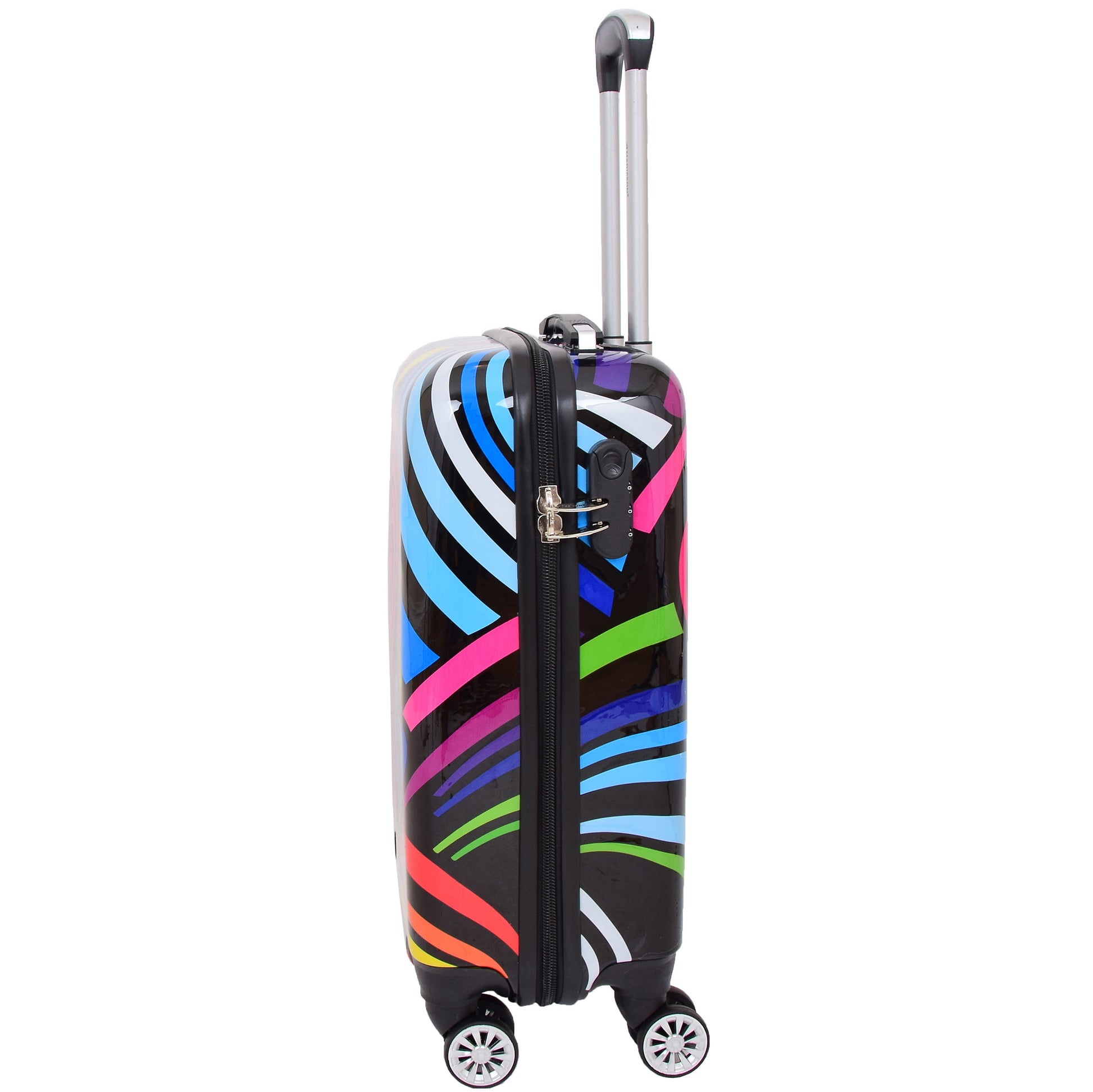 Four Wheels Multi Hearts Printed Suitcase Cosmos Black 15