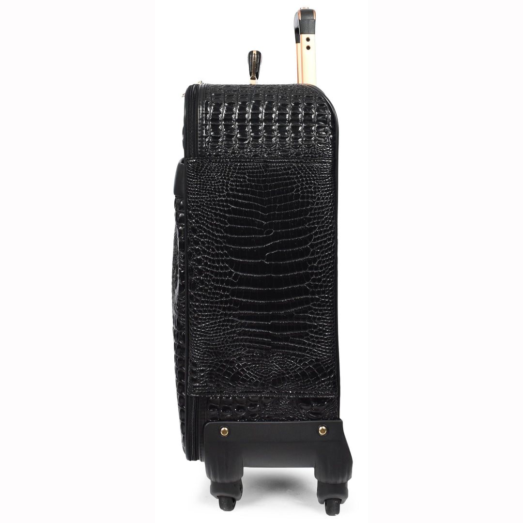 Luxury PU Leather Croc-Print Luggage Hybrid Shell Suitcases Lightweight Spinner & Stabilizer Wheels Black Elite 15