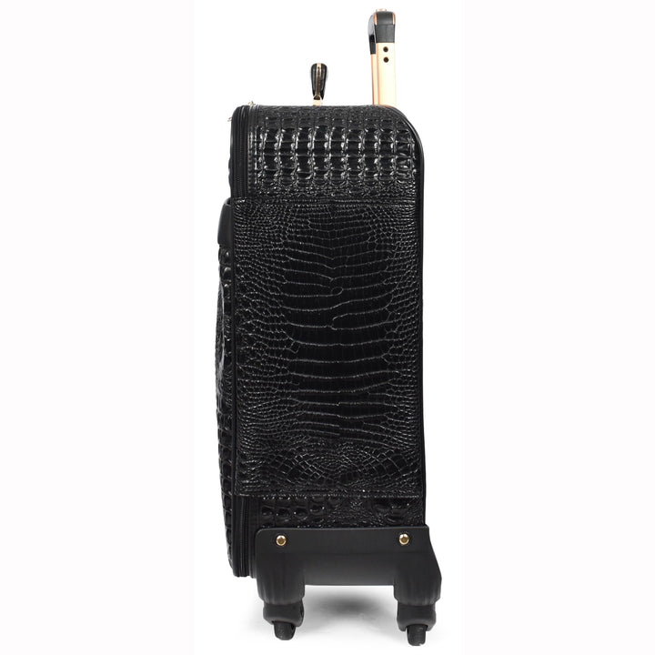 Luxury PU Leather Croc-Print Luggage Hybrid Shell Suitcases Lightweight Spinner & Stabilizer Wheels Black Elite 15