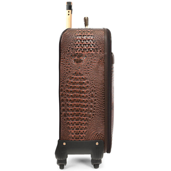 Luxury Four Wheeled Faux Leather Suitcase Elite Brown 14