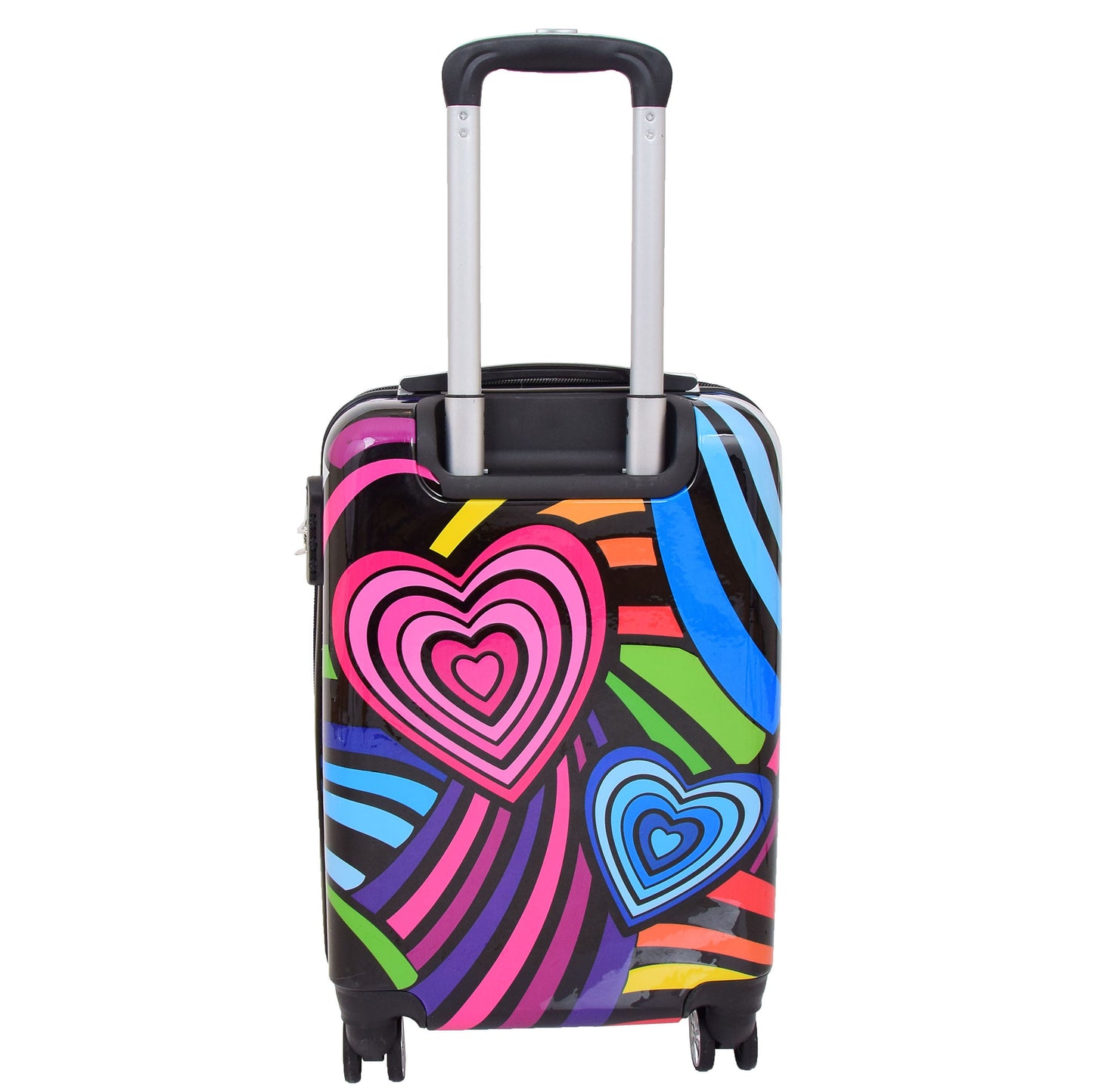 Four Wheels Multi Hearts Printed Suitcase Cosmos Black 16