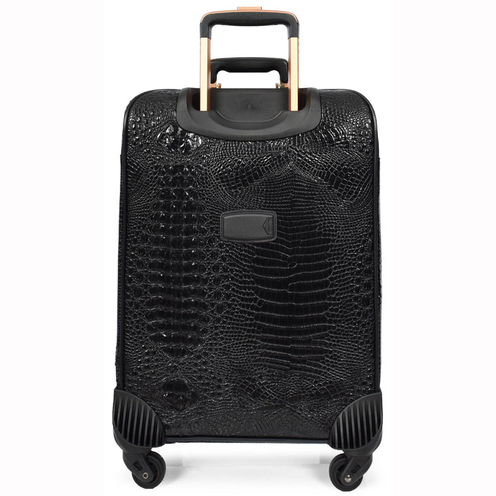 Luxury PU Leather Croc-Print Luggage Hybrid Shell Suitcases Lightweight Spinner & Stabilizer Wheels Black Elite 16