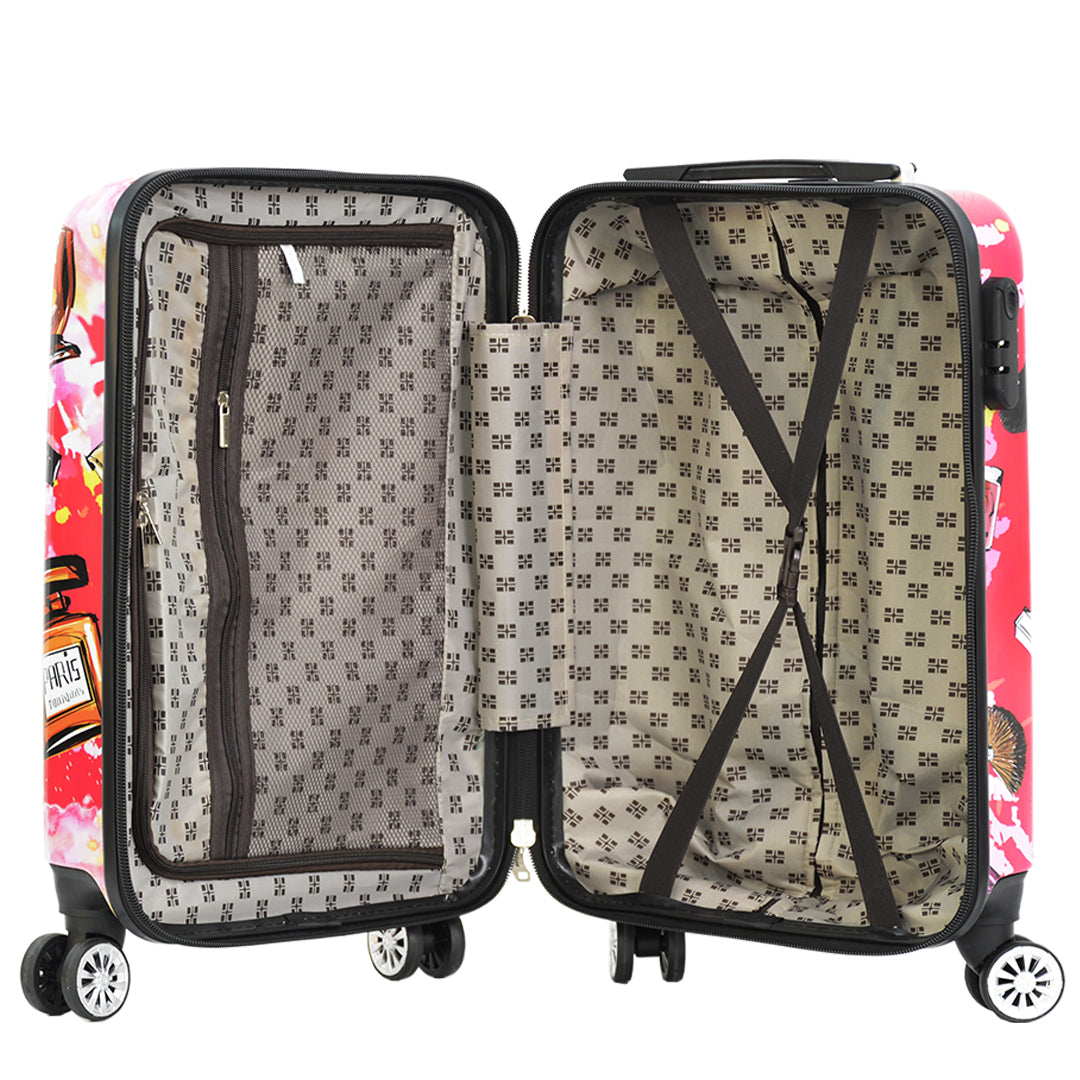 Hard Shell Suitcase Make-up Print Lightweight Expandable Luggage Fleek Pink 17