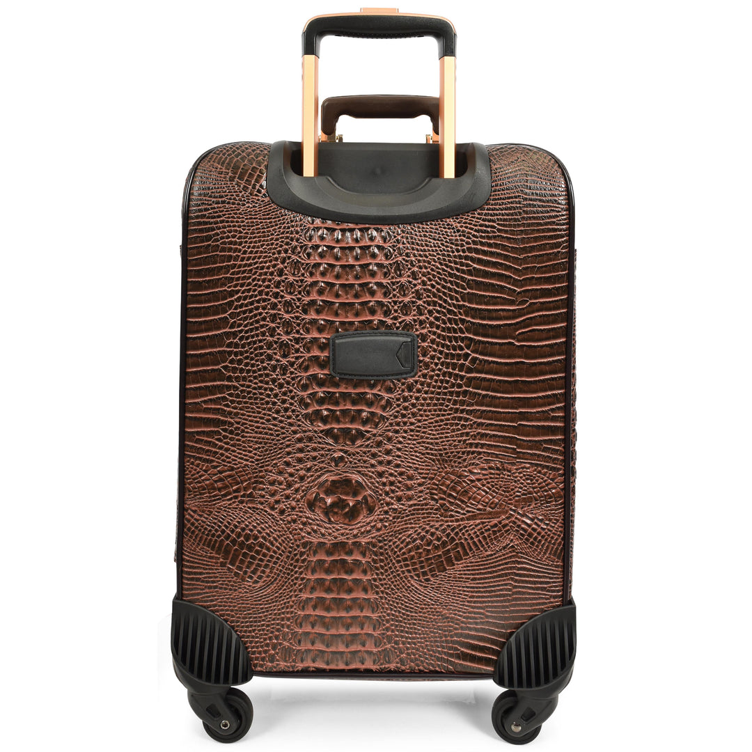 Luxury Four Wheeled Faux Leather Suitcase Elite Brown 15