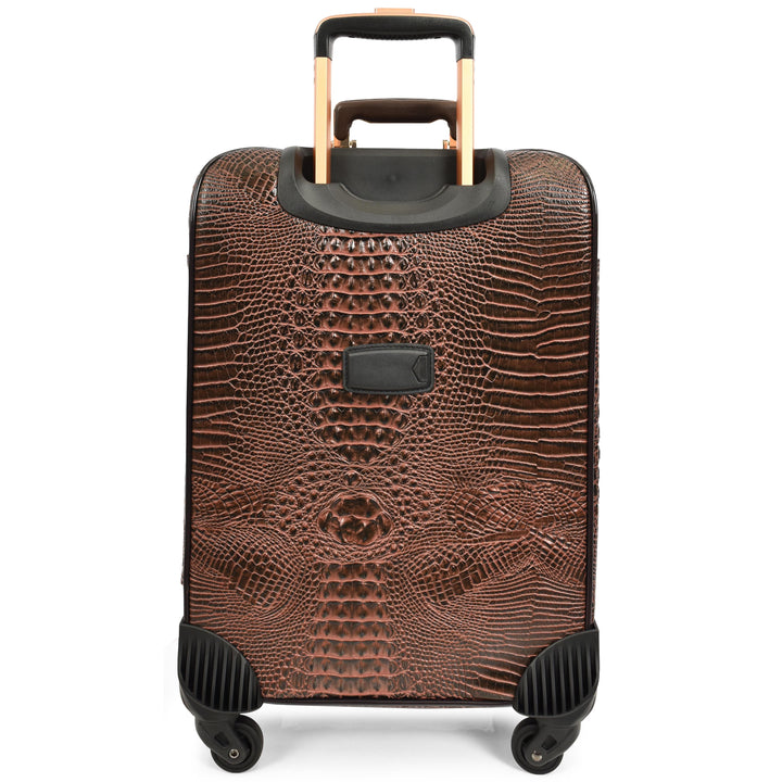 Luxury Four Wheeled Faux Leather Suitcase Elite Brown 15