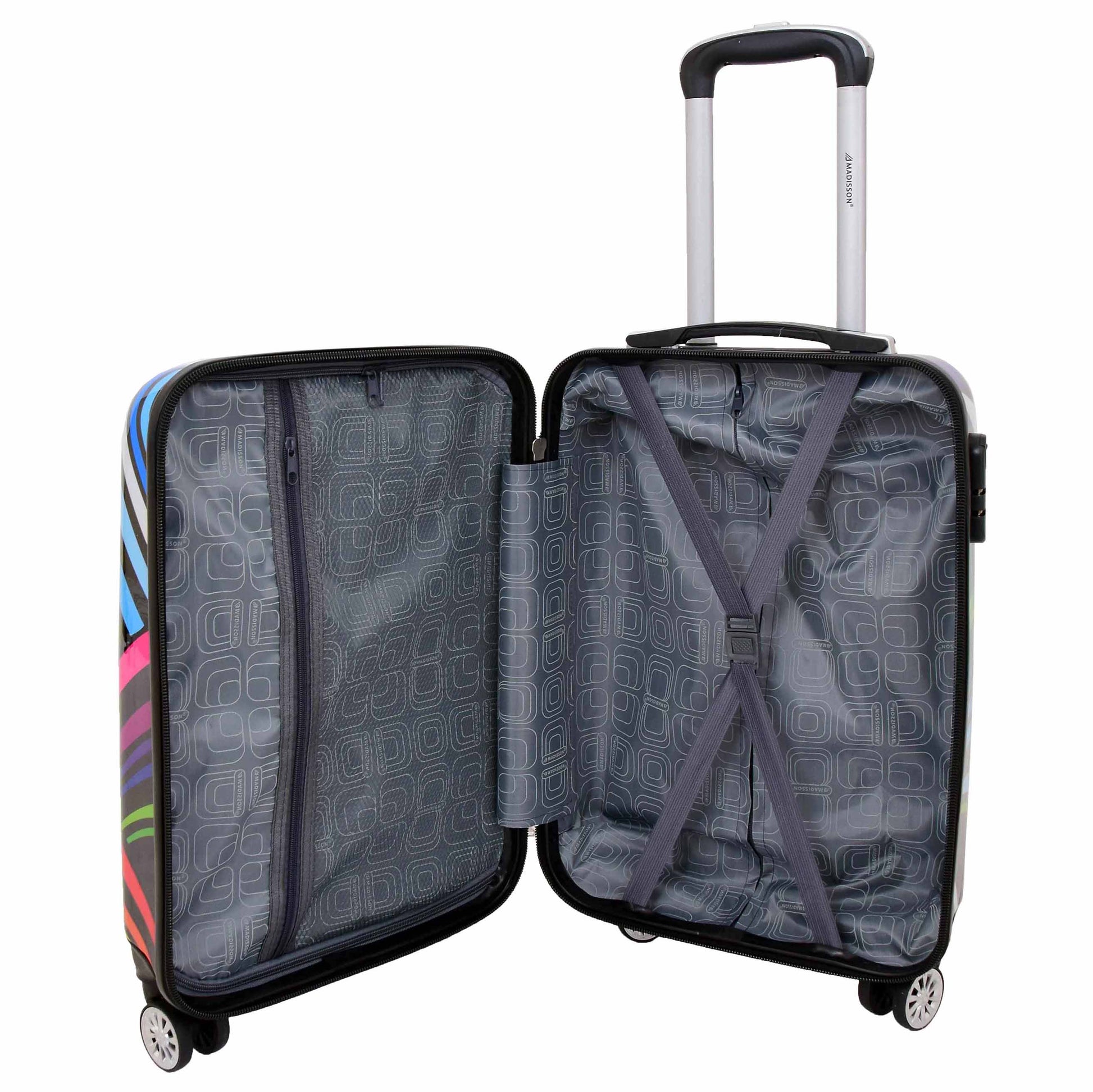 Four Wheels Multi Hearts Printed Suitcase Cosmos Black 17