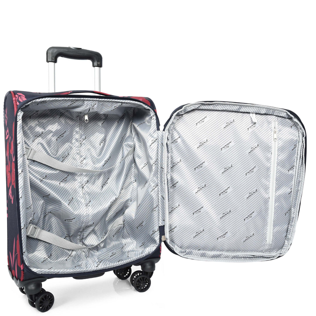 Four Wheel Suitcase Luggage Lightweight Flower Print Navy small-5