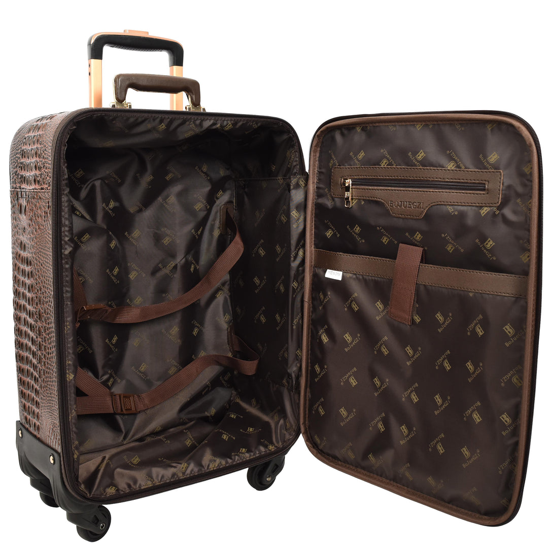 Luxury Four Wheeled Faux Leather Suitcase Elite Brown 14