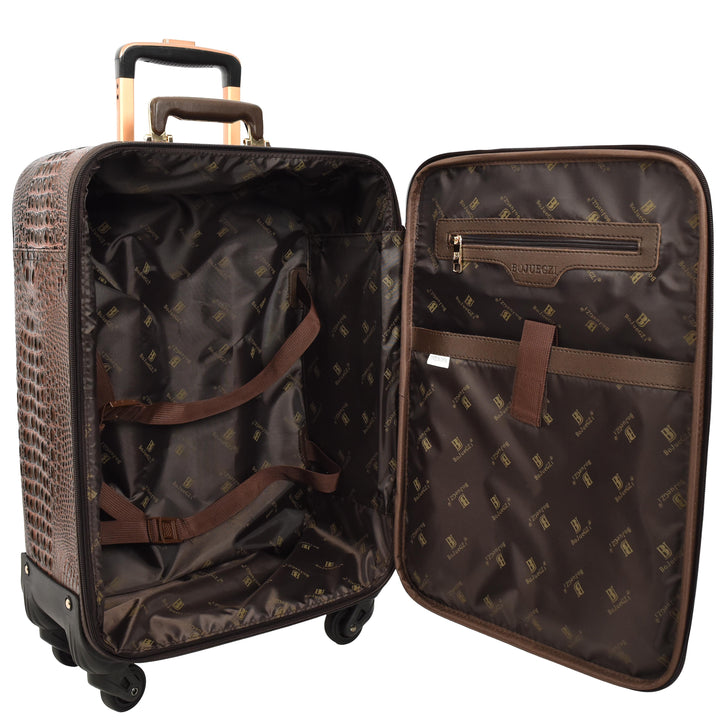 Luxury Four Wheeled Faux Leather Suitcase Elite Brown 14