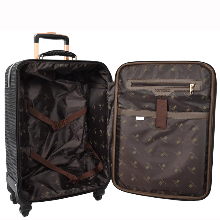 Premium Luggage Black Croc-Embossed Lightweight Spinner with Stabilizers Midnight 19