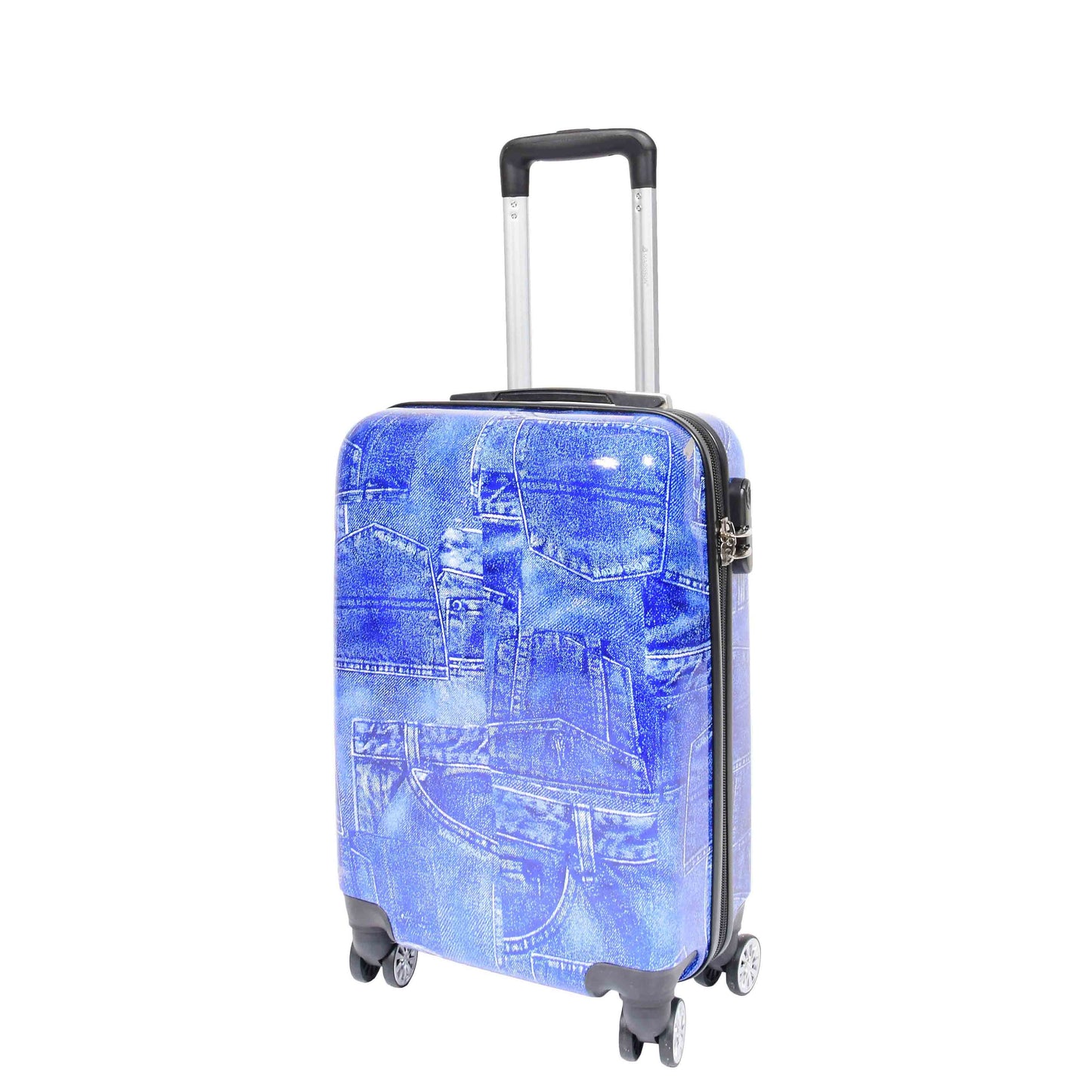 4 Wheeled ABS Hard Luggage Jeans Print DETROIT Blue 12