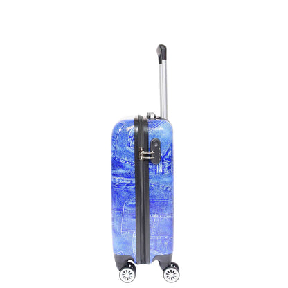 4 Wheeled Cabin Hard Luggage Jeans Print DETROIT Blue 3