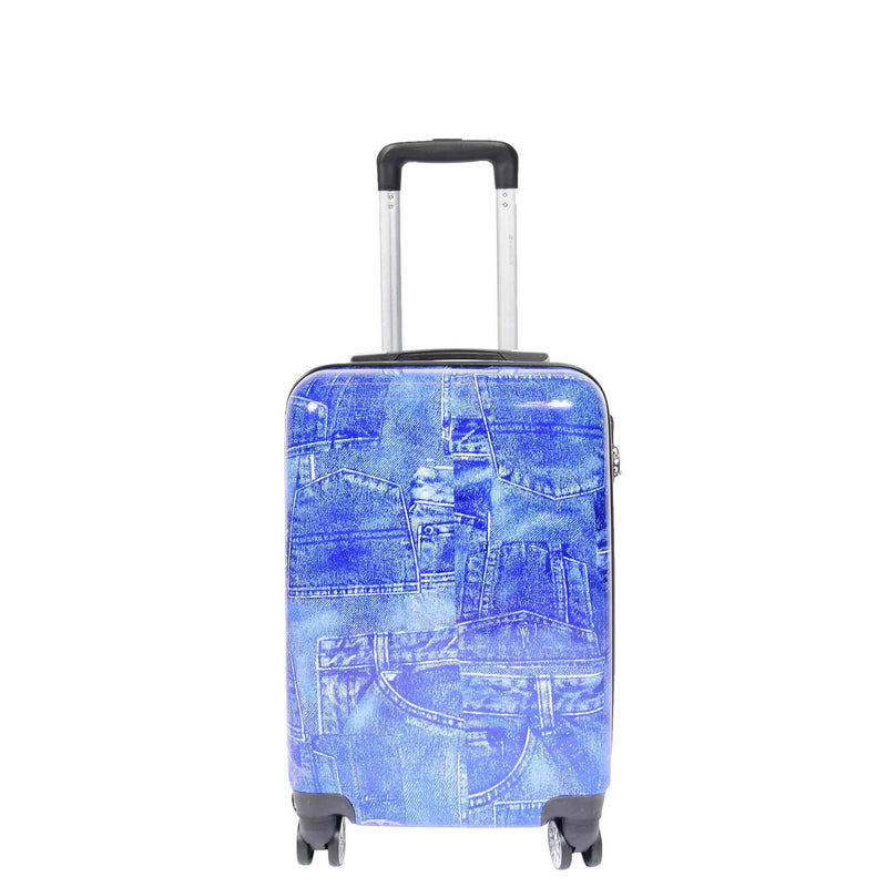 4 Wheeled Cabin Hard Luggage Jeans Print DETROIT Blue 1