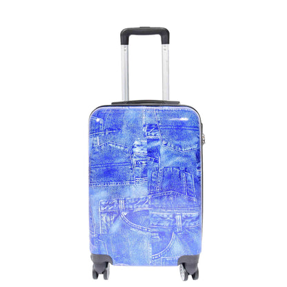 4 Wheeled ABS Hard Luggage Jeans Print DETROIT Blue 13