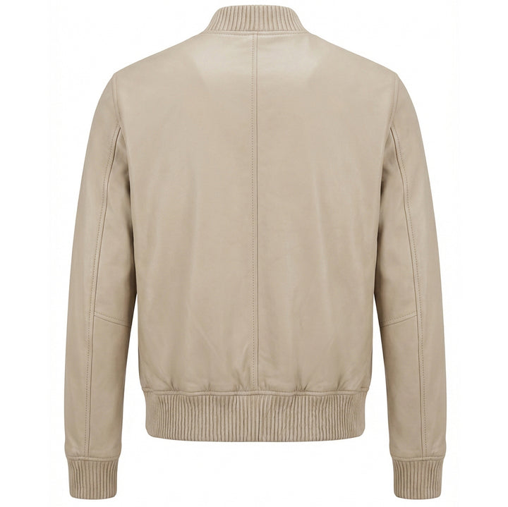 Mens Real Soft Leather Bomber Jacket MA-1 Varsity Style Torque Beige