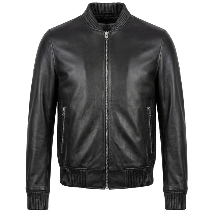 Mens Real Soft Leather Bomber Jacket MA-1 Varsity Style Torque Black