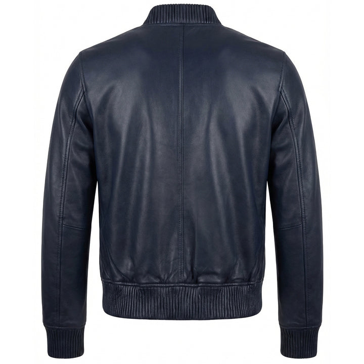 Mens Real Soft Leather Bomber Jacket MA-1 Varsity Style Torque Navy