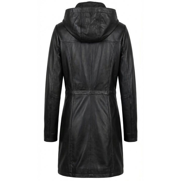 Womens Real Leather Hooded Parka Coat Tyra Black