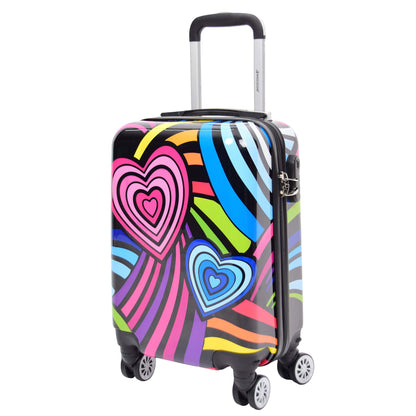 Four Wheels Multi Hearts Printed Suitcase Cosmos Black 18