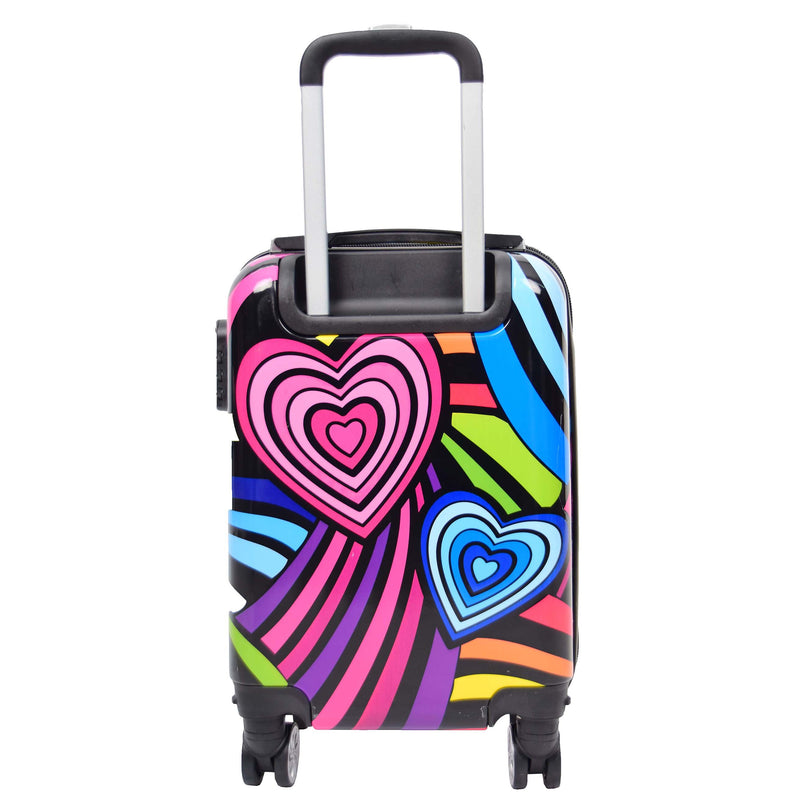 Four Wheels Multi Hearts Printed Suitcase Cosmos Black 19