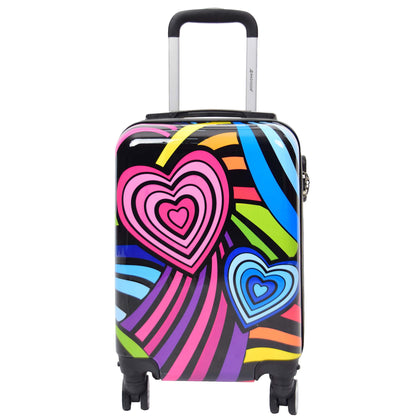 Four Wheels Multi Hearts Printed Suitcase Cosmos Black