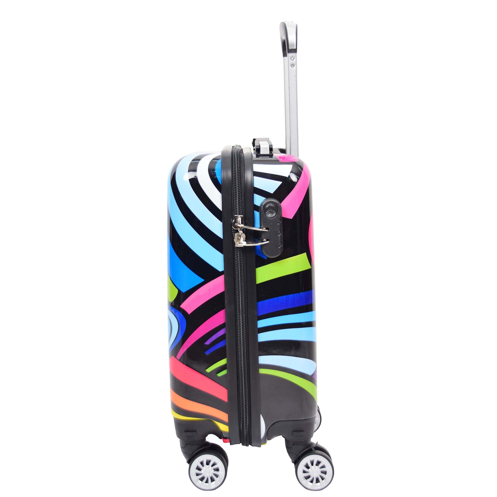 Four Wheels Multi Hearts Printed Suitcase Cosmos Black