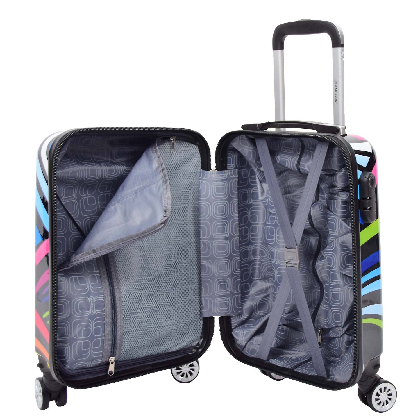 Four Wheels Multi Hearts Printed Suitcase Cosmos Black 15