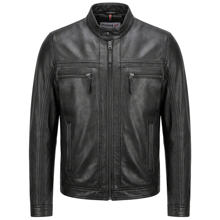 Mens Leather Cafe Racer Biker Jacket Charlie Black