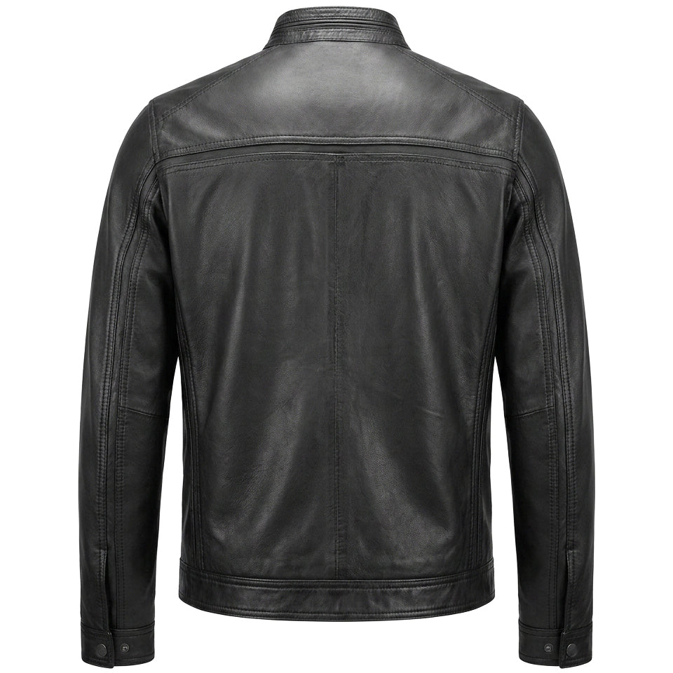 Mens Leather Cafe Racer Biker Jacket Charlie Black