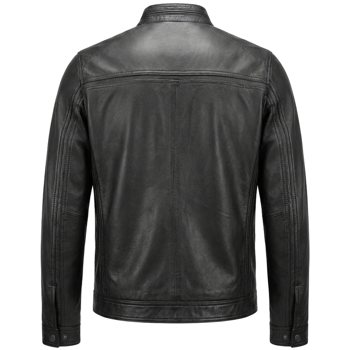 Mens Leather Cafe Racer Biker Jacket Charlie Black