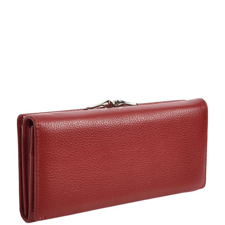 Womens Real Leather Purse Envelope Style with Metal Frame Large Size Clutch Wallet Cumbria Red