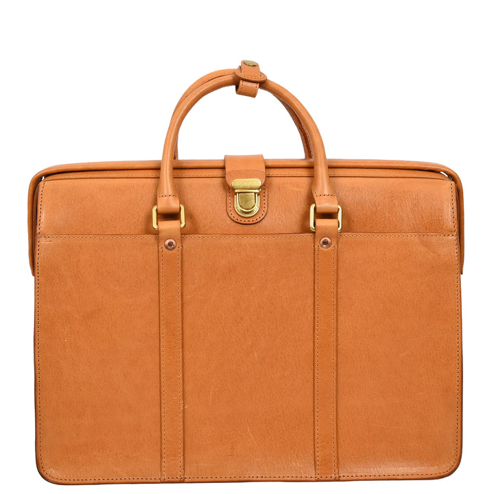 Real Leather Doctors Briefcase Gladstone Lawyers Bag with Laptop Compartment Cullen Tan