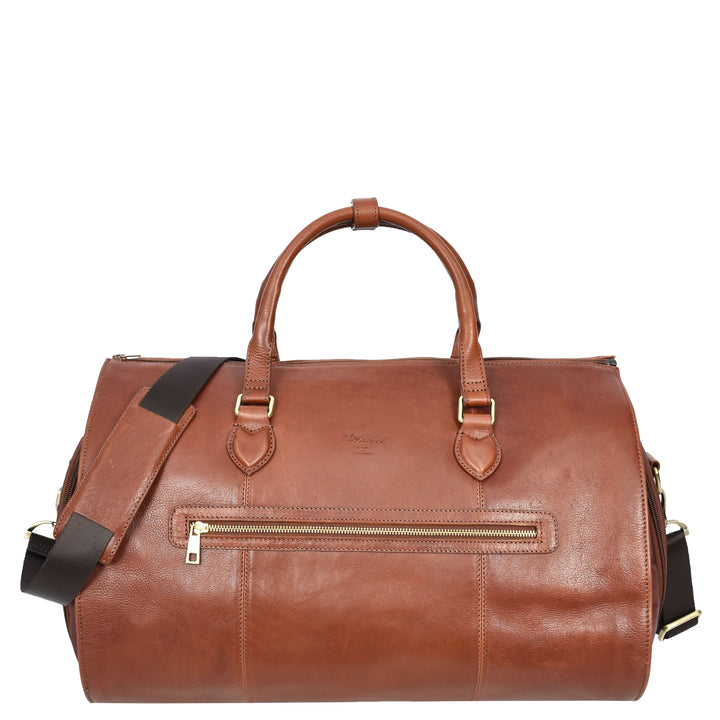 Real Leather Garment Suit Carrier 2-in-1 Holdall Duffel Travel Bag Ludlow Tan