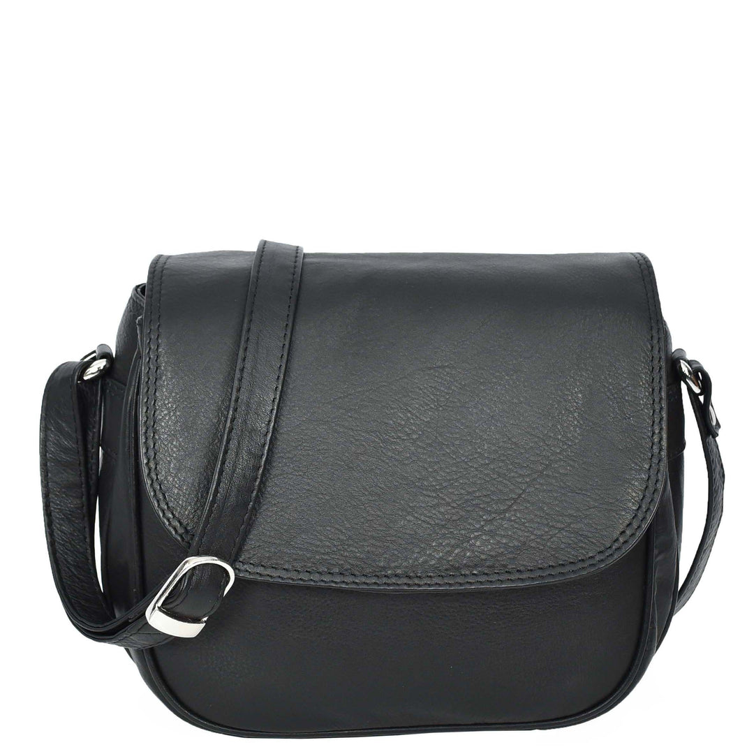 Womens Real Leather Small Crossbody Bag Classic Organiser Multi Pockets Kiera Black-1