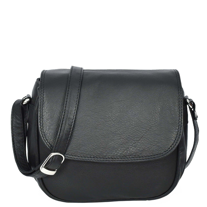 Womens Real Leather Small Crossbody Bag Classic Organiser Multi Pockets Kiera Black-1