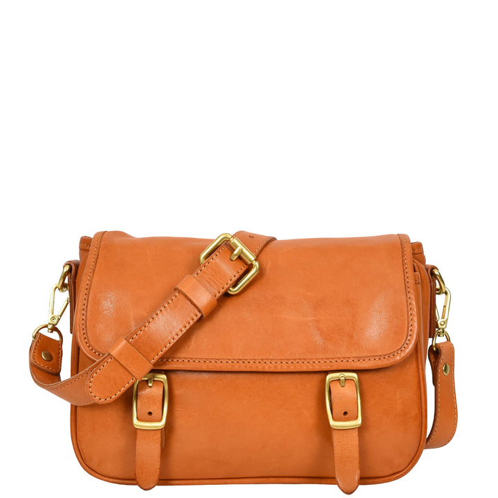Womens Classic Premium Leather Messenger Cross Body Bag Helen Tan