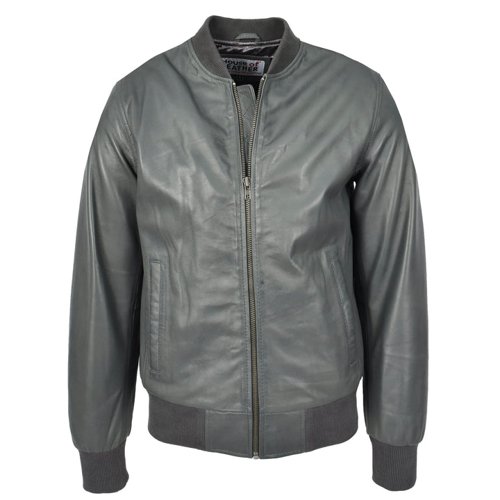 Mens Leather MA-1 Bomber Jacket Ryan Grey