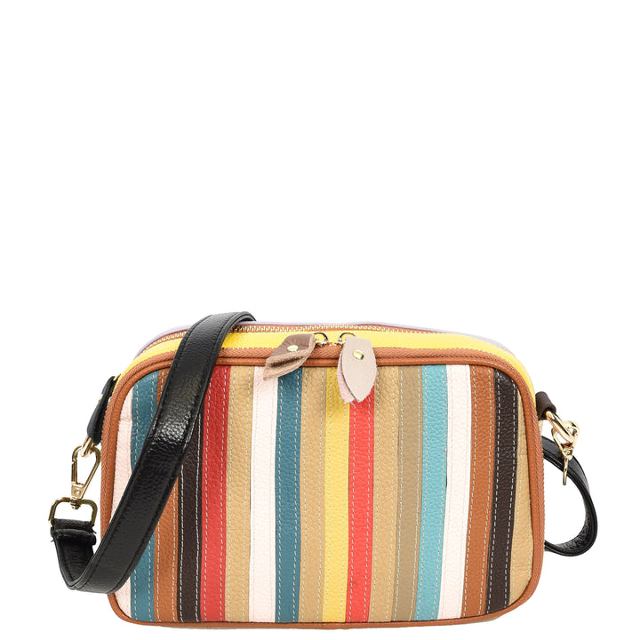 Women's Real Cowhide Leather Multicoloured Patchwork Crossbody Bag HOL209