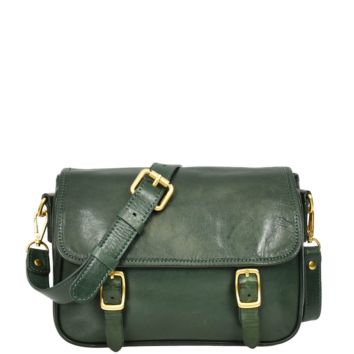Womens Classic Premium Leather Messenger Cross Body Bag Helen Green