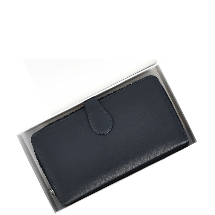Womens Real Leather Purse Envelope Style Clutch Wallet HOL732 Navy