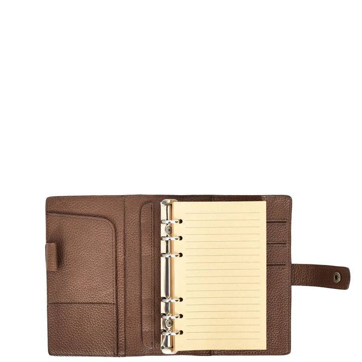 Premium Leather Diary Personal Organiser A6 Size Paper Refillable Ring Binder Notebook Velmora Dark Brown
