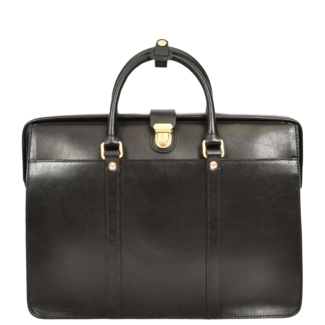 Real Leather Doctors Briefcase Gladstone Lawyers Bag with Laptop Compartment Cullen Black
