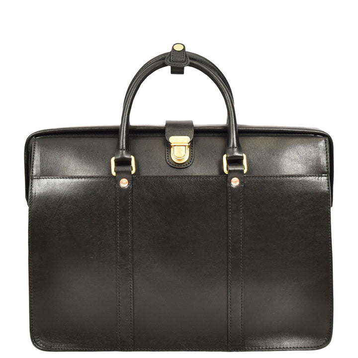 Real Leather Doctors Briefcase Gladstone Lawyers Bag with Laptop Compartment Cullen Black