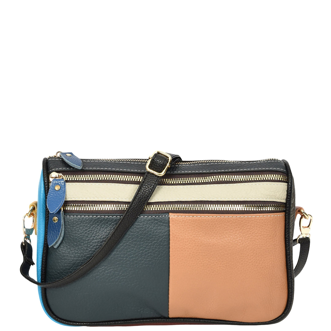 Women's Real Cowhide Leather Multicolour Patchwork Crossbody Bag Colour Block Design HOL309