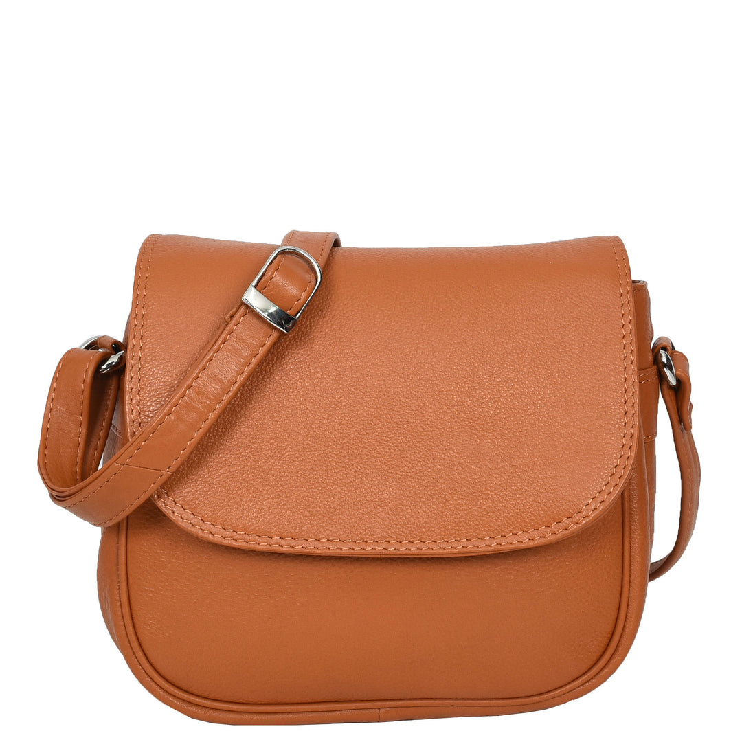 Womens Real Leather Small Crossbody Bag Classic Organiser Multi Pockets Kiera Tan-1