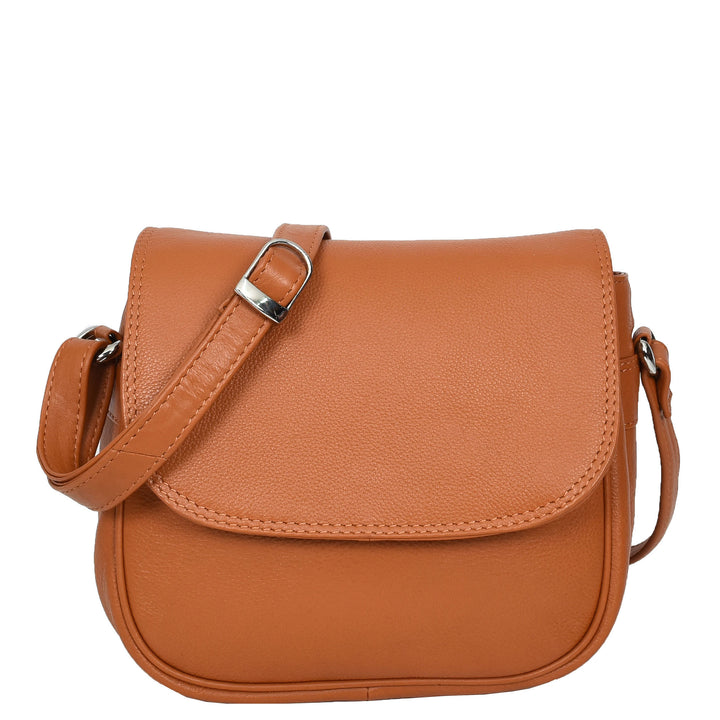 Womens Real Leather Small Crossbody Bag Classic Organiser Multi Pockets Kiera Tan-1
