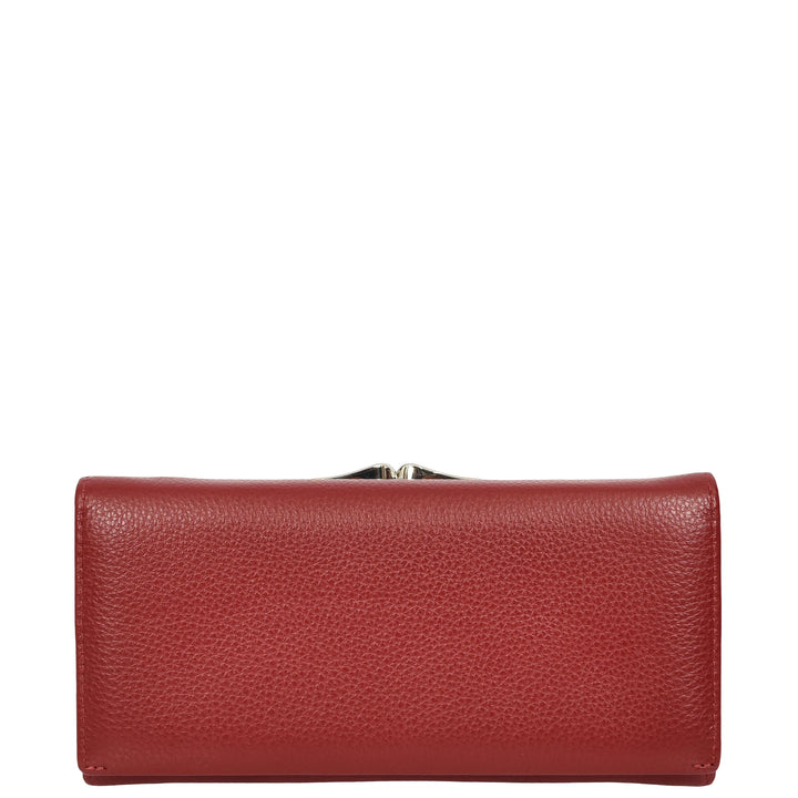 Womens Real Leather Purse Envelope Style with Metal Frame Large Size Clutch Wallet Cumbria Red